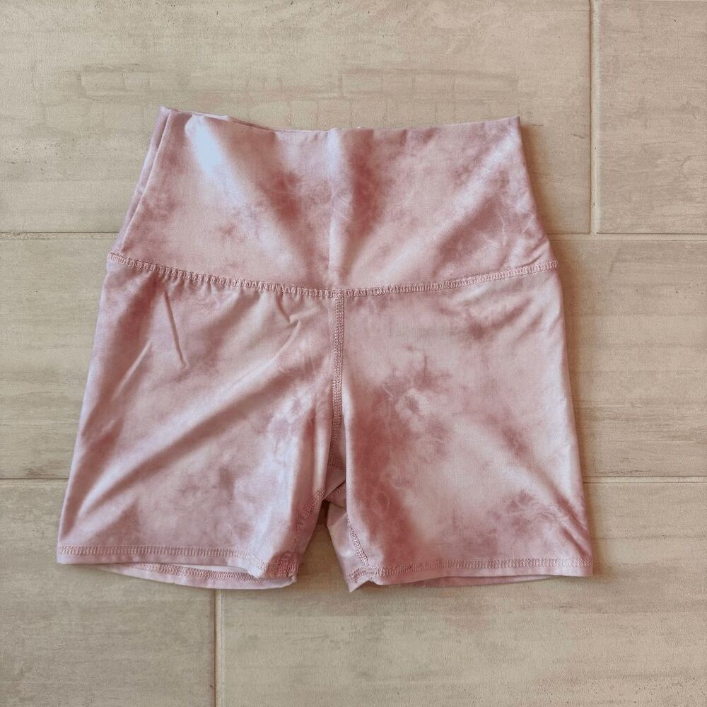 Evolution and Creation Biker Shorts High Waisted White Pink Tie Dye Medium Yoga